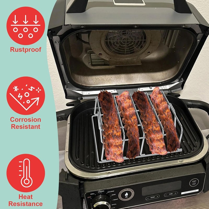 WEBROIL 2-Pack Rib Rack for Ninja Woodfire OG751/OG700 Series, Roasting Turkey Rack for Ninja OG701 Woodfire Electric Grills 7 in 1 Ninja Woodfire Outdoor Grill Accessories 4 Full Racks Holder of Ribs - Image 4